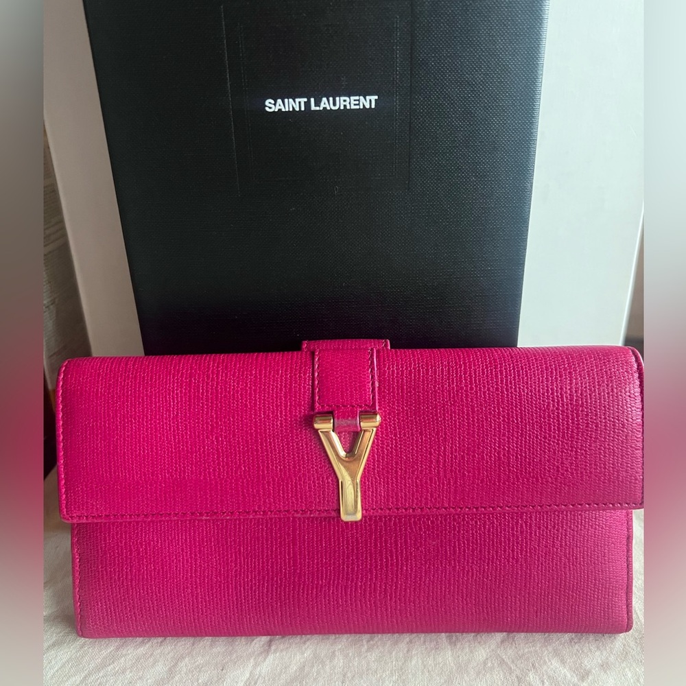 Saint Laurent Pink Wallet with Gold Accent